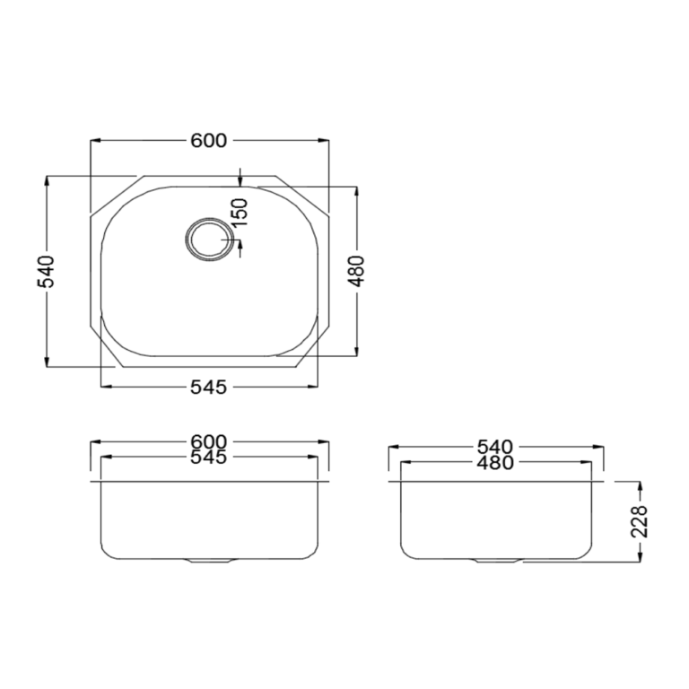 Acolia Single Bowl Kitchen Sink 409020094 Technical Drawing