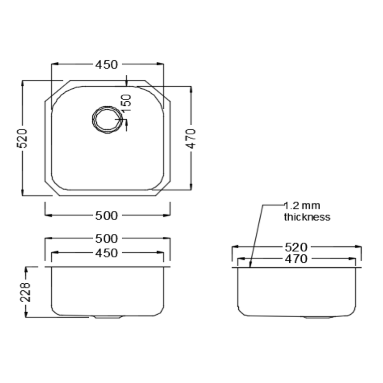 Acolia Single Bowl Kitchen Sink 409020095 Technical Drawing
