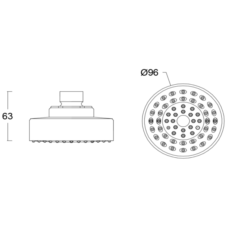 Round ABS Shower Head (1 Function) 222210021 Technical Drawing