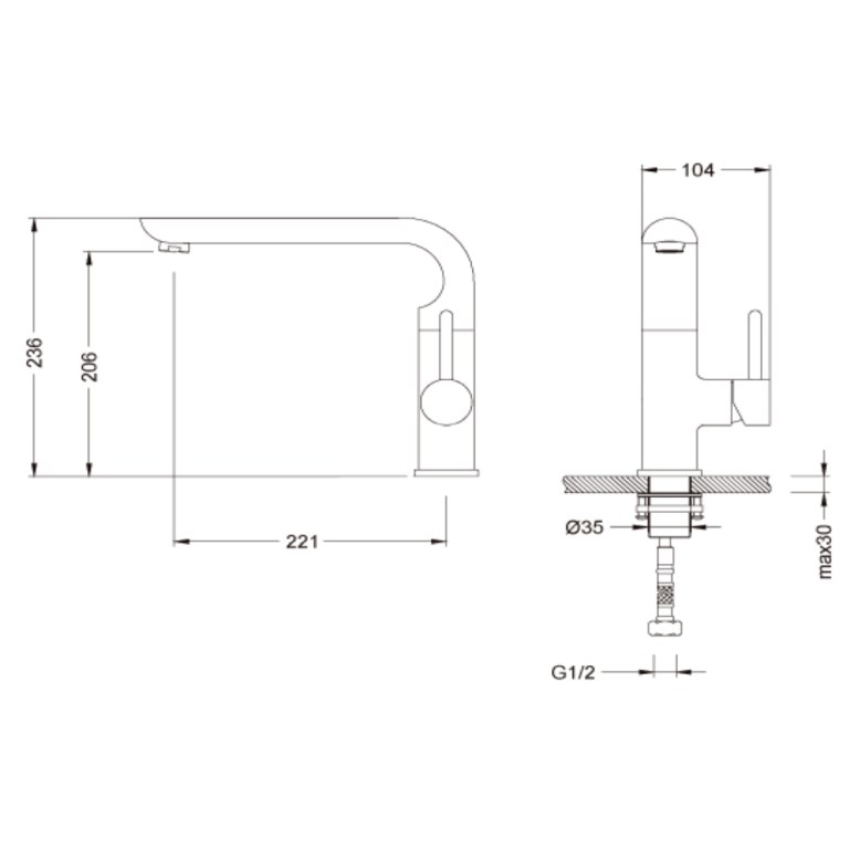 Acolia Icon Series Single-Lever Kitchen Mixer 221050005 Technical Drawing